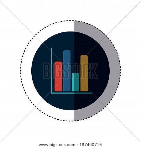 colorful sticker circular border with column chart icon flat vector illustration