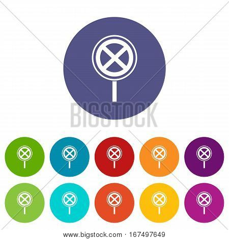 No stopping and parking sign set icons in different colors isolated on white background