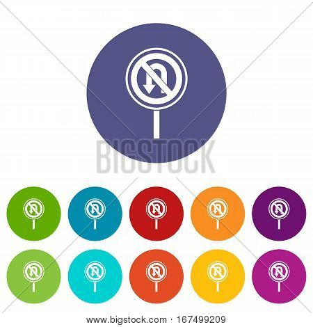 No U turn road sign set icons in different colors isolated on white background