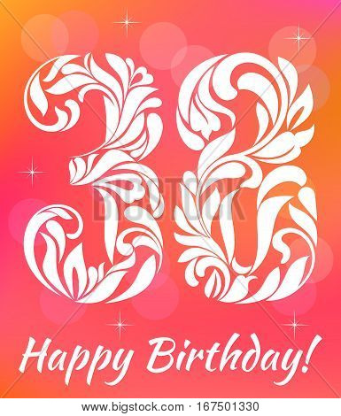 Bright Greeting Card Template. Celebrating 38 Years Birthday. De
