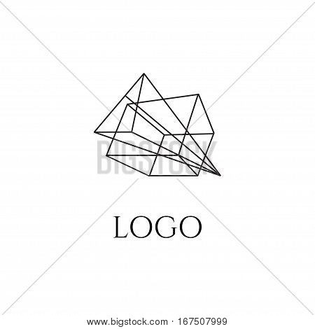 Abstract geometric logo in perspective. Line design, vector isolated. Trendy hipster icon. Line design element. Line figure in 3d. Linear symbol.