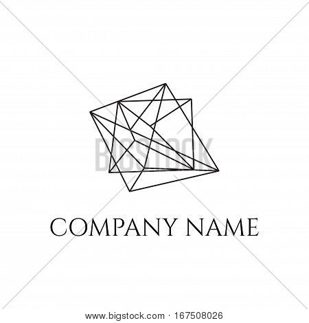 Abstract geometric logo in perspective. Line design, vector isolated. Trendy hipster icon. Line design element. Line figure in 3d. Linear symbol.