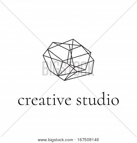 Abstract geometric logo in perspective. Line design, vector isolated. Trendy hipster icon. Line design element. Line figure in 3d. Linear symbol.