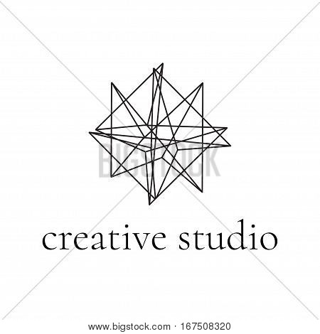 Abstract geometric logo in perspective. Line design, vector isolated. Trendy hipster icon. Line design element. Line figure in 3d. Linear symbol.