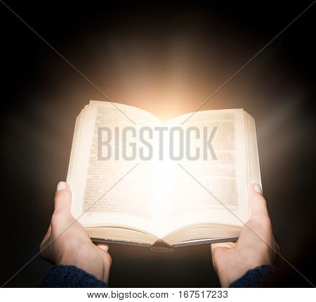 book wisdom life read magic background magical light open old concept religion parchment club literature fiction dictionary concept - stock image