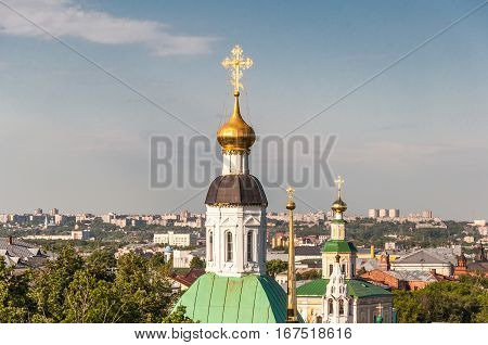 The view of the city of Vladimir and dome of Orthodox Church Russia. The Golden ring of Russia
