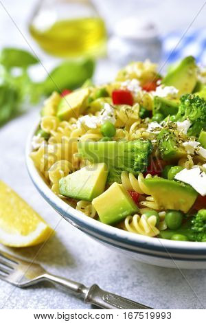 Pasta Salad With Green Vegetables And Feta.