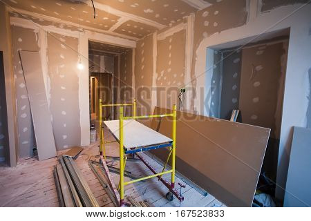 Material for repairs in an apartment is under construction and renovation