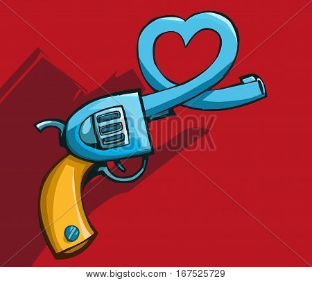 Vector illustration of a old revolver gun with heart shaped barrel