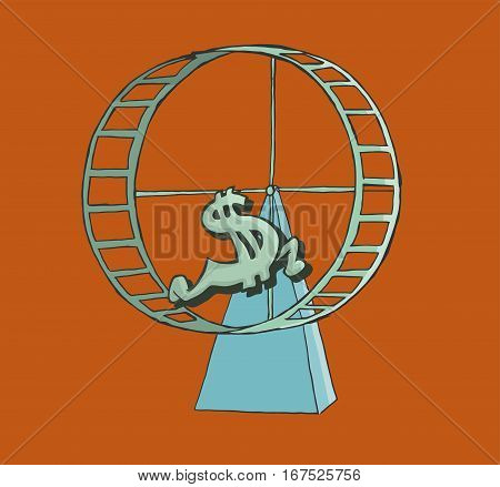 Dollar sign running on a hamster wheel. finance Concept.