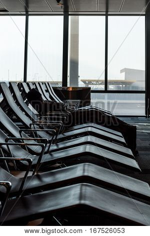 Empty waiting room at aiport. Sitting area.