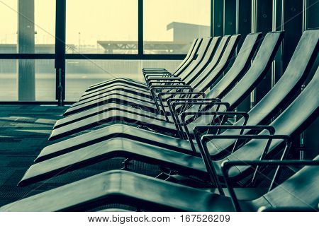 Empty waiting room at aiport. Sitting area.