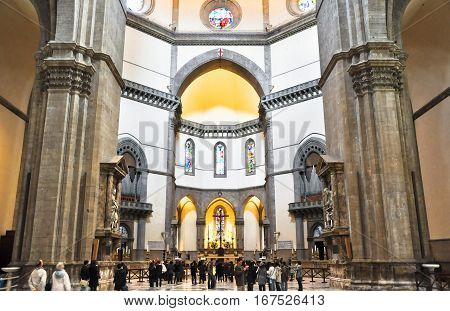Florence, Italy-november 10: Tourists At The Basilica Di Santa Maria Del Fiore And The Clock Decorat