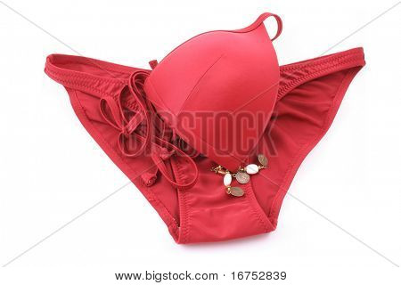 czerwone bikini na białym tle