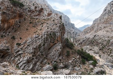 The Kourtaliotiko Gorge. Crete Island In Greece.