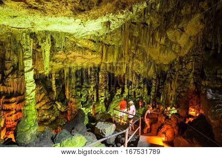 Creteg, Reece-july 21: Tourists Go Sightseeing In The Cave Of Zeus On July 212014 On The Crete Islan