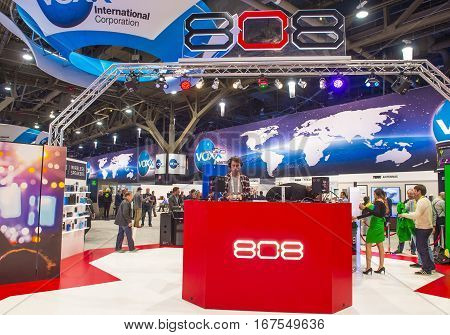 LAS VEGAS - JAN 08 : The 808 Booth at the CES show in Las Vegas on January 08 2017 CES is the world's leading consumer-electronics show