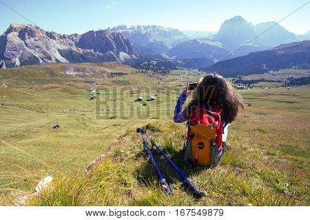 Tourist Girl At The Dolomites