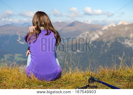 Tourist Girl At The Dolomites