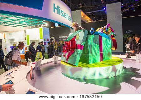 LAS VEGAS - JAN 08 : Simulatort at the Hisense booth at the CES show held in Las Vegas on January 08 2017 CES is the world's leading consumer-electronics show.