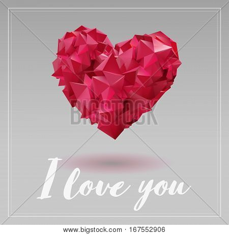 Abstract geometric red heart symbol shape combination on light gray background for valentine greeting