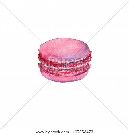 Strawberry macaroon. Isolated on white background. Watercolor illustration