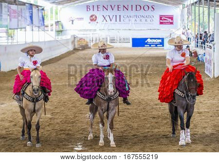 GUADALAJARA MEXICO - SEP 01 : Charras participate at the 23rd International Mariachi & Charros festival in Guadalajara Mexico on September 01 2016.