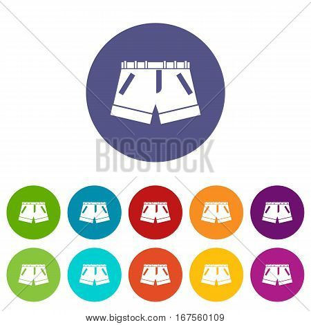 Shorts set icons in different colors isolated on white background