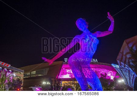 LAS VEGAS -NOV 24 : The Bliss Dance Sculpture display at the T-Mobile park in Las Vegas on November 24 2016. The 40-foot-tall sculpture of a dancing woman created by artist Marco Cochrane.