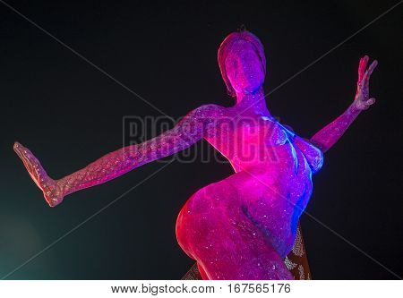 LAS VEGAS -NOV 24 : The Bliss Dance Sculpture display at the T-Mobile park in Las Vegas on November 24 2016. The 40-foot-tall sculpture of a dancing woman created by artist Marco Cochrane.
