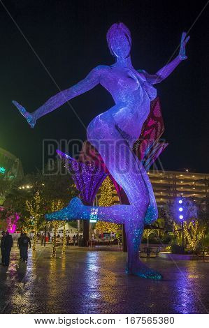 LAS VEGAS -NOV 24 : The Bliss Dance Sculpture display at the T-Mobile park in Las Vegas on November 24 2016. The 40-foot-tall sculpture of a dancing woman created by artist Marco Cochrane.