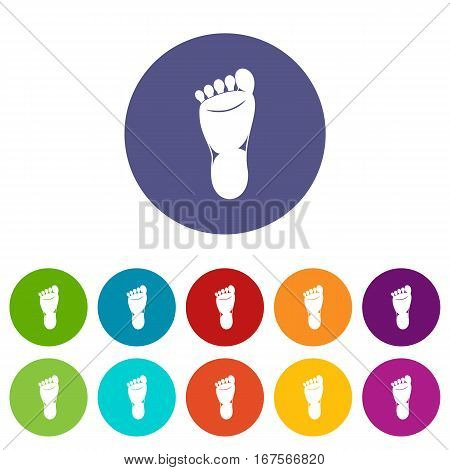 Foot left leg set icons in different colors isolated on white background
