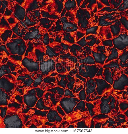 The stream fiery lava and black stones.