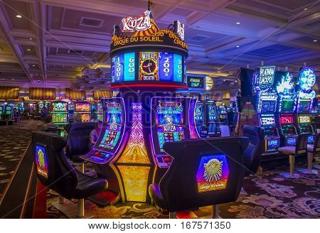 LAS VEGAS - OCT 05 : The interior of Bellagio hotel and casino on October 05 2016 in Las Vegas. Bellagio is a luxury hotel and casino located on the Las Vegas Strip. The Bellagio opened on 1998.