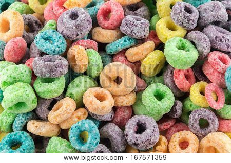 Coloured Fruit flavoured Loop breakfast cereal background