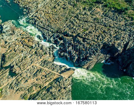 Aerial View Of The Pulo Do Lobo Waterfall