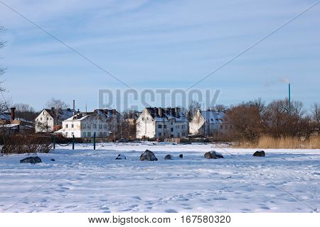 Old german buildings in Polessk (Labiau) at winter. Kaliningrad region Russia.