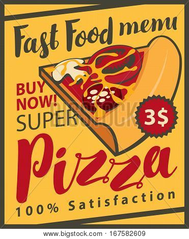 Vector Retro Menu with slice of pizza