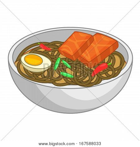 Japanese soup with green tea soba noodles icon. 