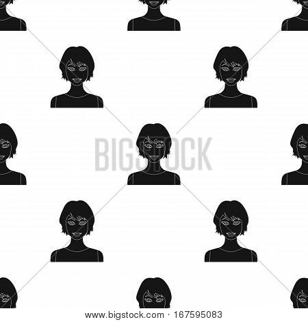 Black hair woman icon in black style isolated on white background. Woman pattern vector illustration. - stock vector