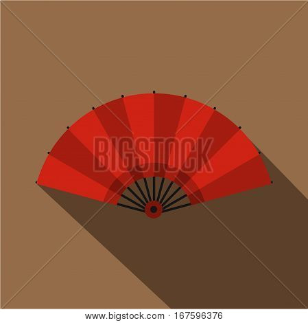 Red open hand fan icon. Flat illustration of red open hand fan vector icon for web on coffee background