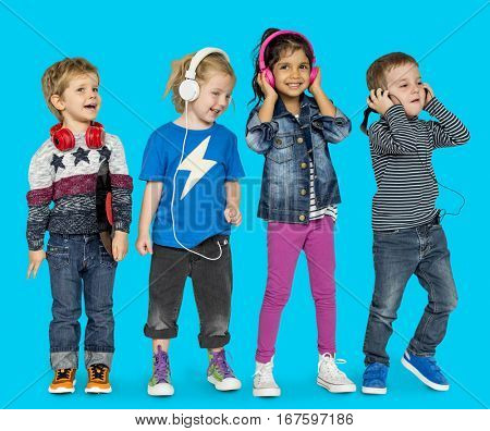 Little Children Heaphones Music Adorable Cheerful