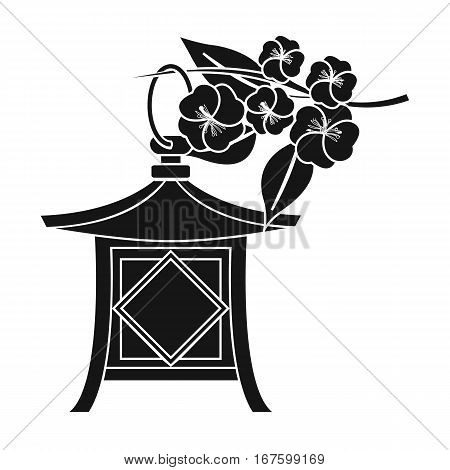Japanese lantern icon in black style isolated on white background. Japan symbol vector illustration. - stock vector