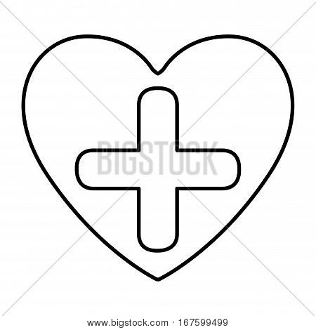 monochrome contour with symbol cross in heart vector illustration