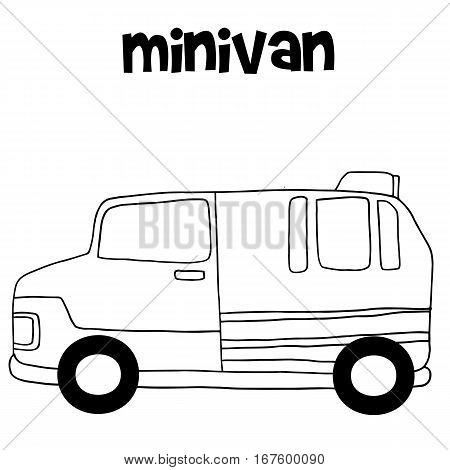 Tranportation of minivan hand draw vector illustration