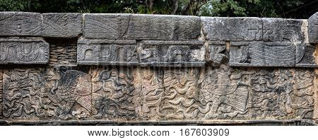 Ancient Mayan Mural Depicting An Eagle Grasping A Human Heart