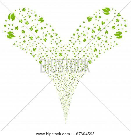 Fire fireworks stream. Vector illustration style is flat eco green iconic symbols on a white background. Object double fountain done from random symbols.