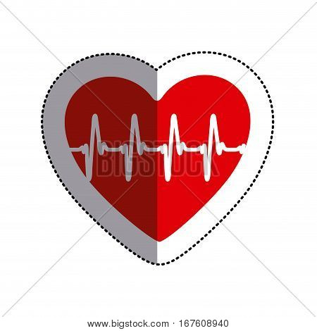 color sticker heart with line of vital sign and middle shadow vector illustration