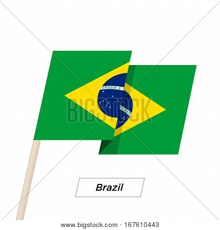 Brazil Ribbon Waving Flag Isolated on White. Vector Illustration. Brazil Flag with Sharp Corners