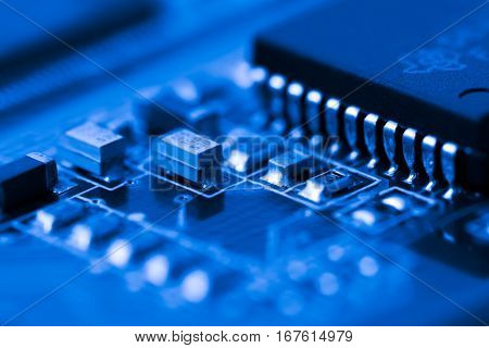 Electronic circuit board. CPU and memory chips
